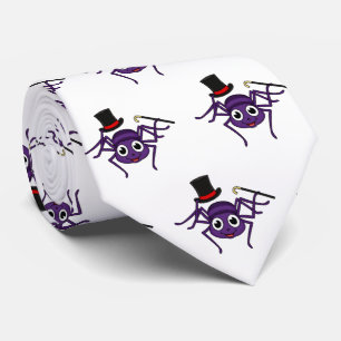 Cute spider in top hat cartoon tie