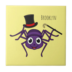 Cute spider in top hat cartoon tile