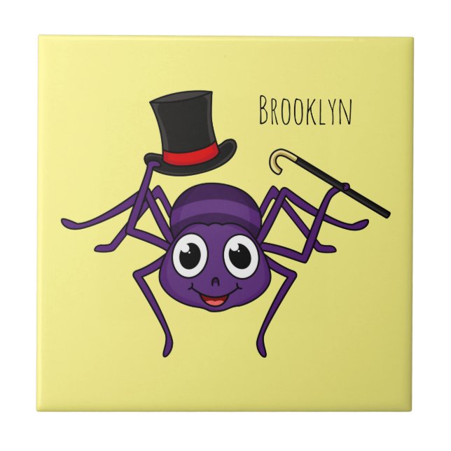 Cute spider in top hat cartoon tile (Front)