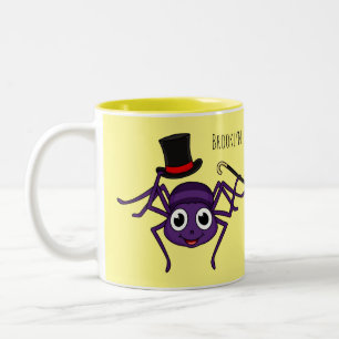 Cute spider in top hat cartoon Two-Tone coffee mug