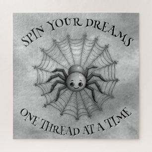 Cute Spider Inspirational Quote Monogram on grey Jigsaw Puzzle