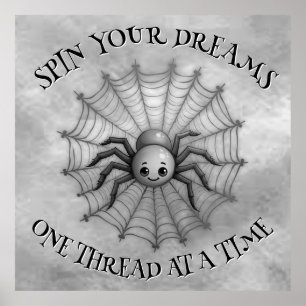 Cute Spider Inspirational Quote Monogram on grey Poster