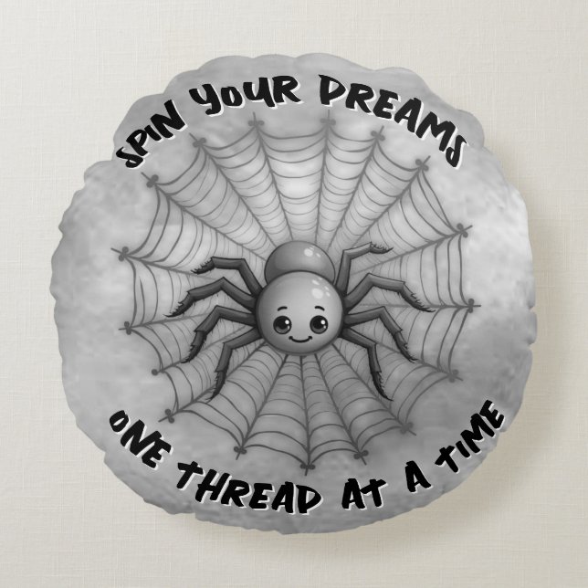 Cute Spider Inspirational Quote Monogram on grey | Round Cushion (Front)