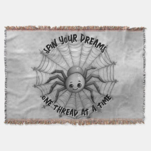 Cute Spider Inspirational Quote Monogram on grey   Throw Blanket