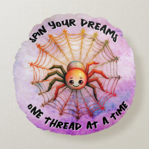 Cute Spider Inspirational Quote Monogram on pink   Round Cushion