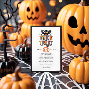 Cute Spider & Pumpkin Trick or Treat Halloween Invitation
