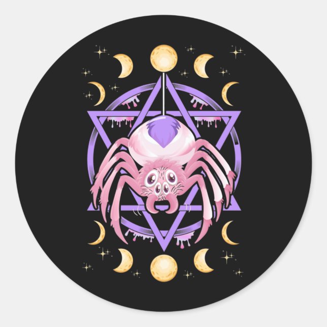Cute Spider Satan Moon Pastel Goth Kawaii Classic Round Sticker (Front)