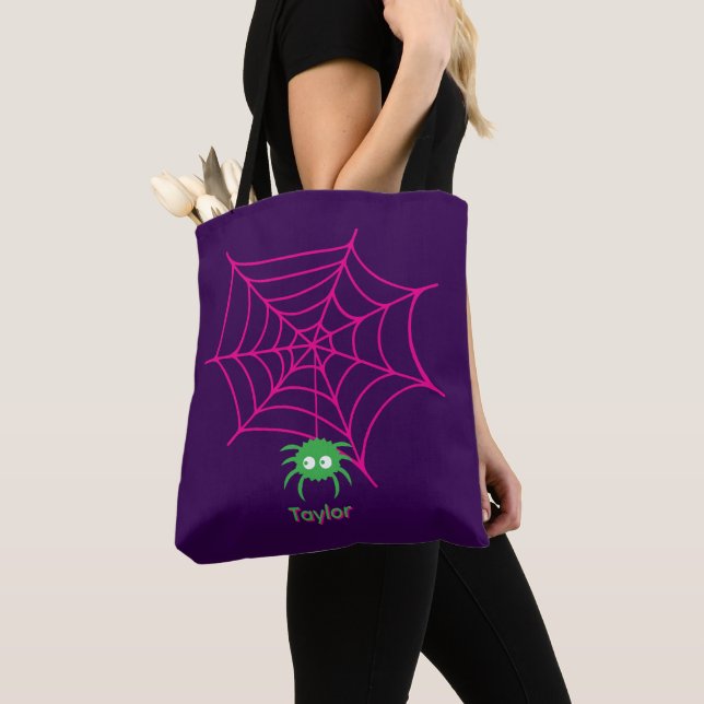 Cute Spider Web Custom Halloween Tote Bag (Close Up)
