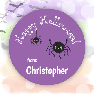 Cute Spiders Party Favour Purple Happy Halloween Classic Round Sticker