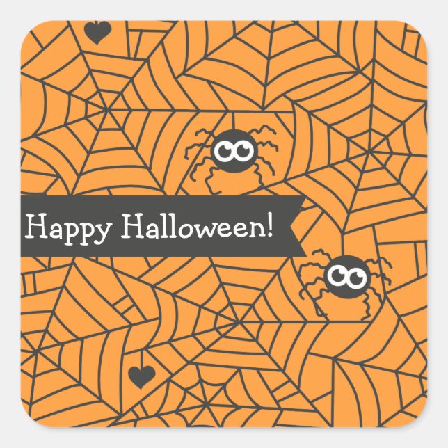 Cute Spiders, Spider Web, Halloween Square Sticker (Front)