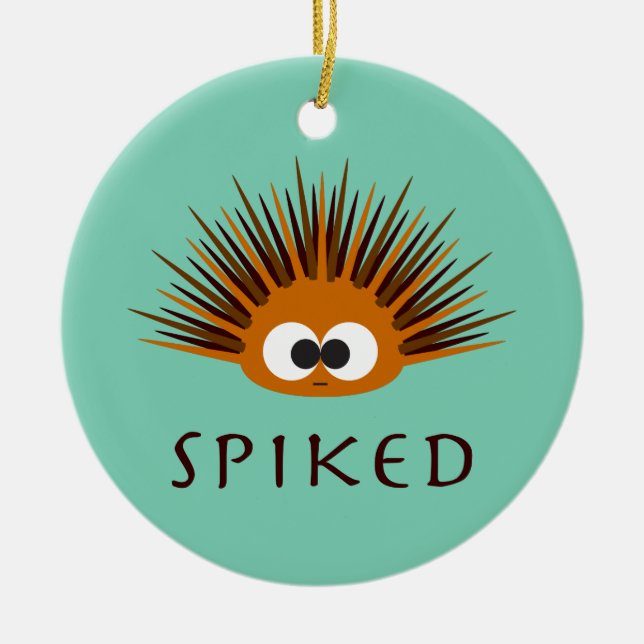 Cute Spiked Orange Sea Urchin Ceramic Tree Decoration (Front)