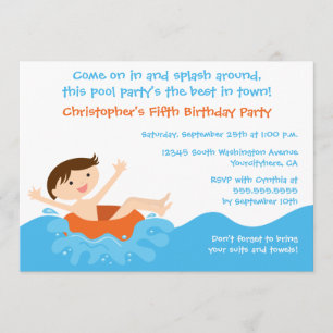 Cute splash boy's pool party birthday invitation