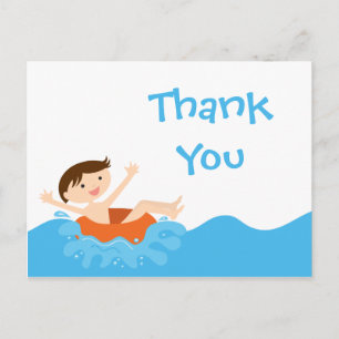 Cute splash boy's pool party thank you postcard