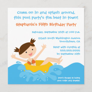 Cute splash girl's pool party birthday invitation