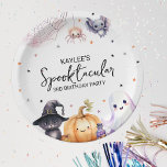 Cute Spooktacular Birthday Party Paper Plate<br><div class="desc">As the leaves change colours and the air begins to cool, it's the perfect time for a Halloween-themed kid's birthday party. These party plates are the perfect addition to your party planning. Featuring watercolor images of a ghost, a bat, spider, a web, a witches cat and pumpkins, these birthday invitations...</div>