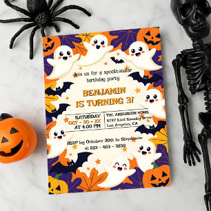 Cute Spooktacular Ghost Pumpkin Kids Birthday Invitation