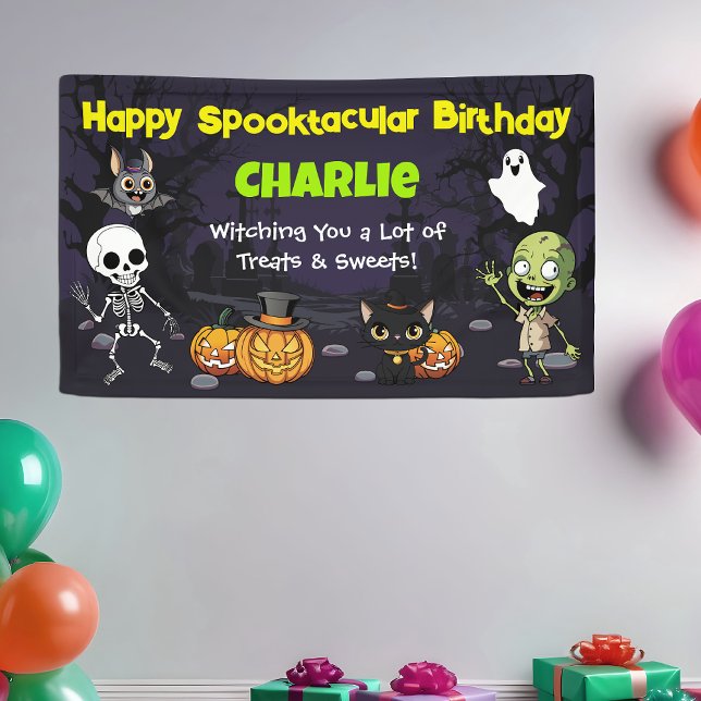 Cute Spooktacular Halloween Monster Birthday Party Banner (Creator Uploaded)