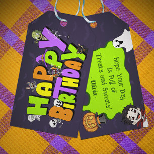 Cute Spooktacular Halloween Monster Happy Birthday Gift Tags