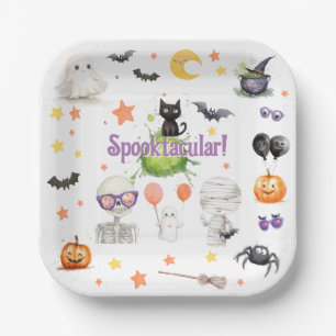 Cute Spooktacular Halloween Watercolor Paper Plate