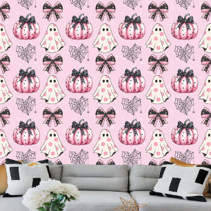 Cute Spooky BLACK AND PINK PUMPKIN AND GHOST Wallpaper