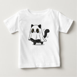 Cute Spooky Black Cat and Ghostly Disguise Baby T-Shirt