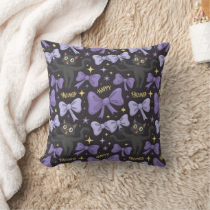 Cute Spooky Black Cat & Bow Seamless Halloween Cushion