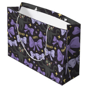 Cute Spooky Black Cat & Bow Seamless Halloween Large Gift Bag