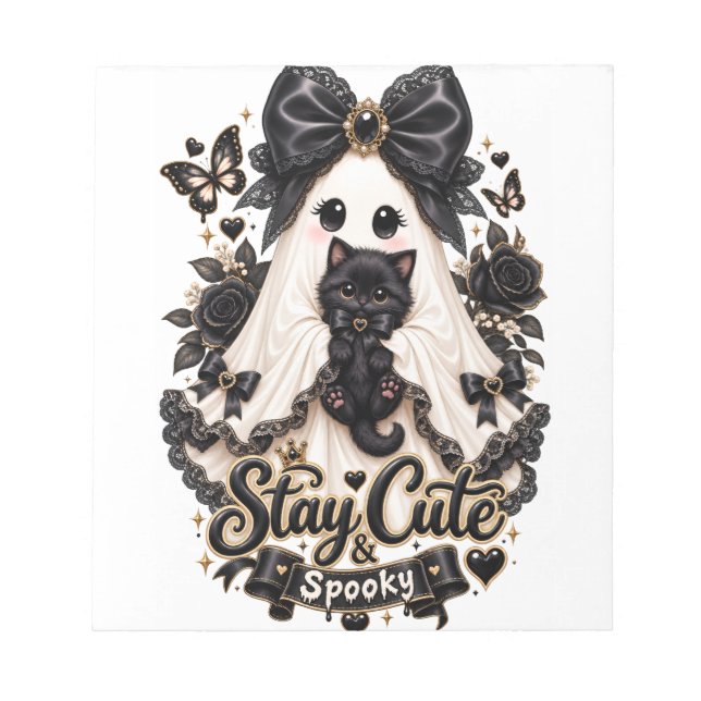 Cute & Spooky Black Cat Halloween  Design Notepad (Front)