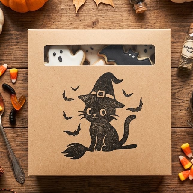 Cute Spooky Black Cat Witch Broomstick  Rubber Stamp (Creator Uploaded)