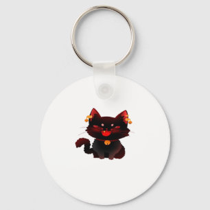 Cute Spooky Black Cat with Bells Classic T-Shirt Key Ring