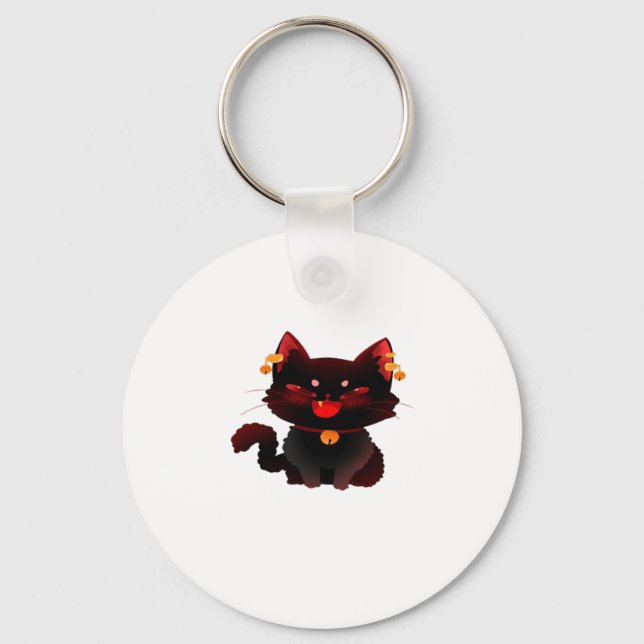 Cute Spooky Black Cat with Bells Classic T-Shirt Key Ring (Front)