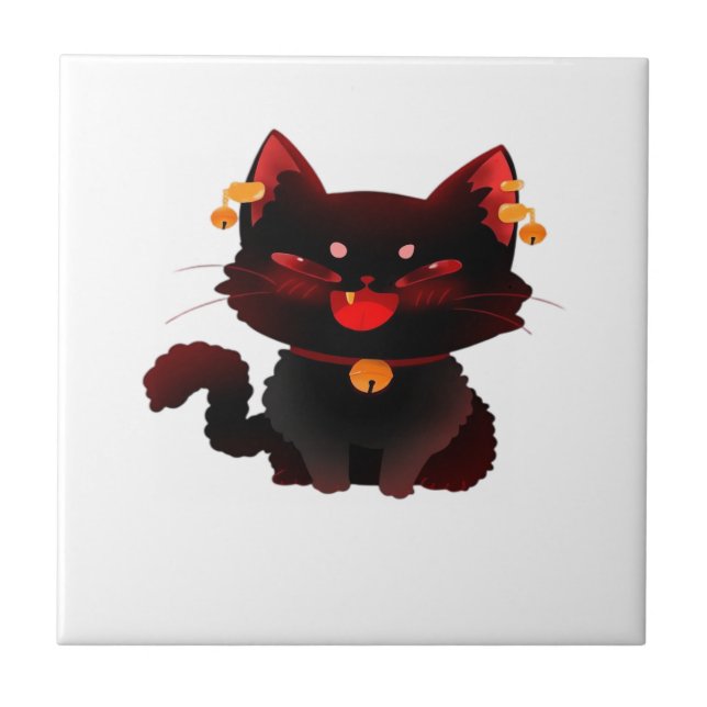 Cute Spooky Black Cat with Bells Classic T-Shirt Tile (Front)