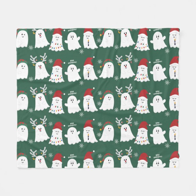 Cute Spooky Christmas Ghost Fleece Blanket (Front (Horizontal))