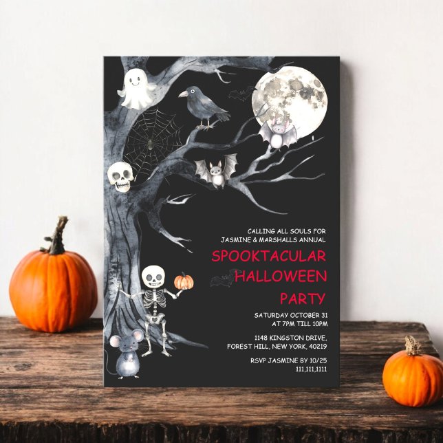 Cute spooky Costume Halloween Party Invitation (family halloween party invitation modern watercolor spooky but fun
)