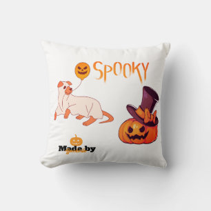 Cute Spooky Dog Ghost & Pumpkin Halloween Design – Cushion