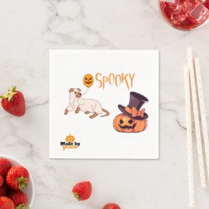 Cute Spooky Dog Ghost & Pumpkin Halloween Design – Napkin