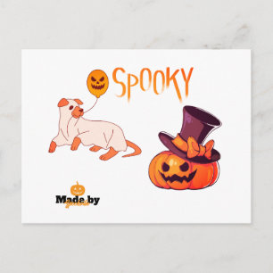 Cute Spooky Dog Ghost & Pumpkin Halloween Design – Postcard
