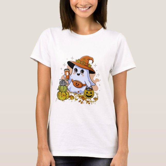 Cute Spooky Drinking Coffee T-Shirt (Front)