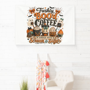 Cute Spooky Ghost Coffee Lover Halloween Banner