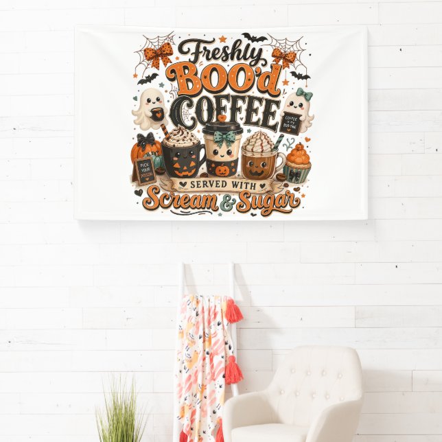 Cute Spooky Ghost Coffee Lover Halloween Banner (Insitu)