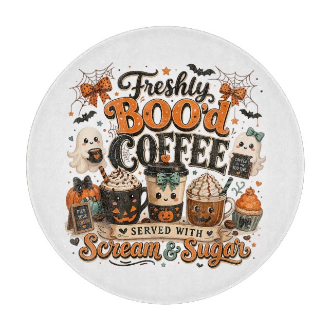 Cute Spooky Ghost Coffee Lover Halloween Cutting Board (Front)