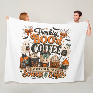 Cute Spooky Ghost Coffee Lover Halloween Fleece Blanket