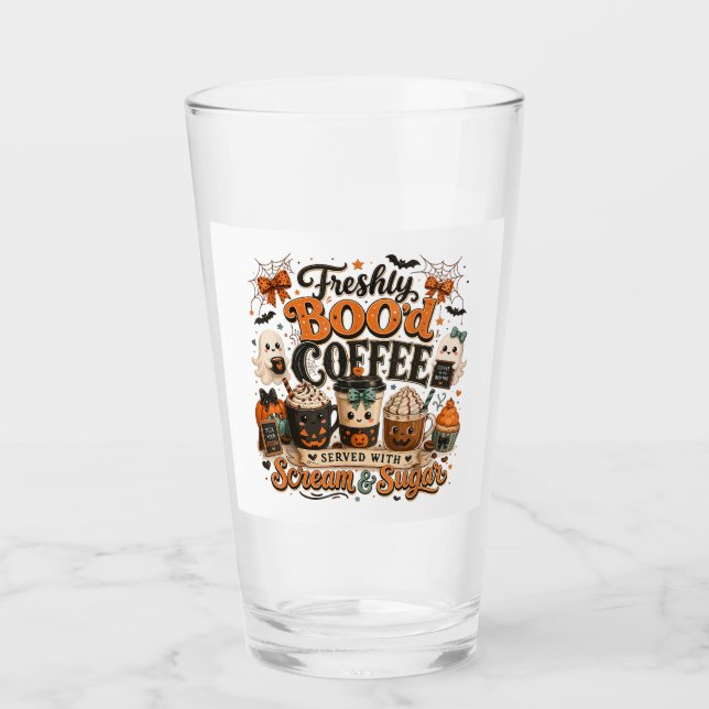 Cute Spooky Ghost Coffee Lover Halloween Glass (Front)