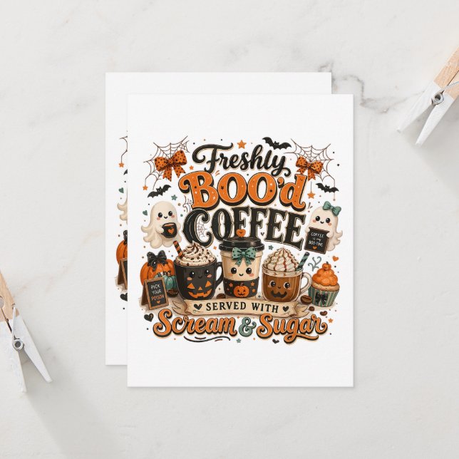 Cute Spooky Ghost Coffee Lover Halloween Invitation (Front/Back In Situ)