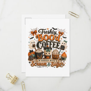 Cute Spooky Ghost Coffee Lover Halloween Invitation Postcard