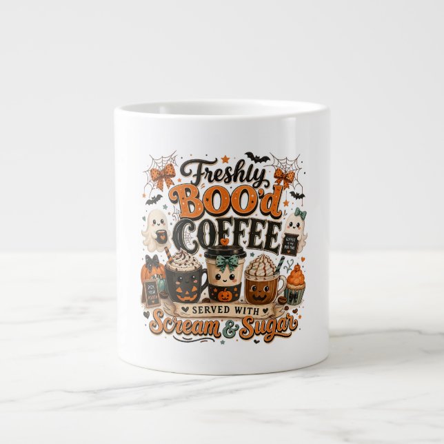 Cute Spooky Ghost Coffee Lover Halloween Large Coffee Mug (Front)