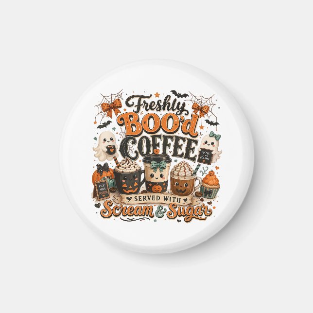 Cute Spooky Ghost Coffee Lover Halloween Magnet (Front)