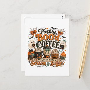 Cute Spooky Ghost Coffee Lover Halloween Postcard