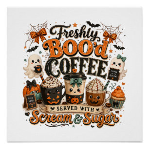 Cute Spooky Ghost Coffee Lover Halloween Poster