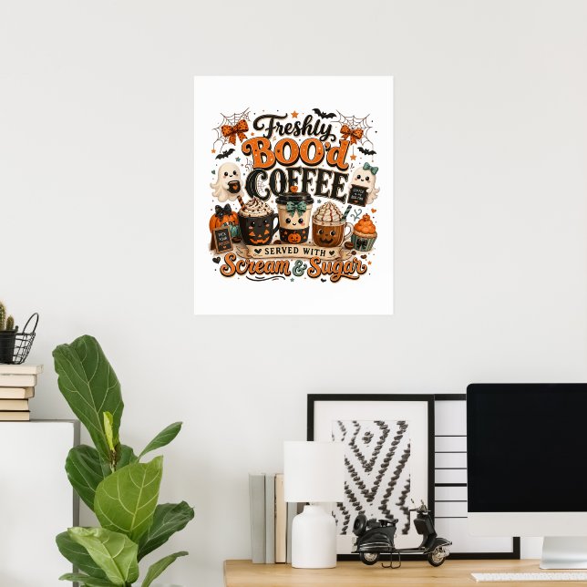 Cute Spooky Ghost Coffee Lover Halloween Poster (Home Office)